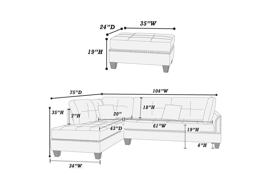 Reversible Sectional Set W/ Ottoman - Espresso