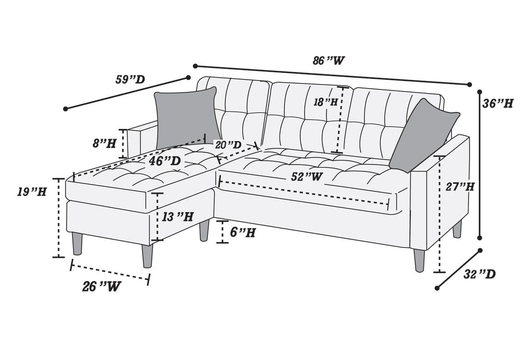 2pc Reversible Sectional W/2 Accent Pillows - Black