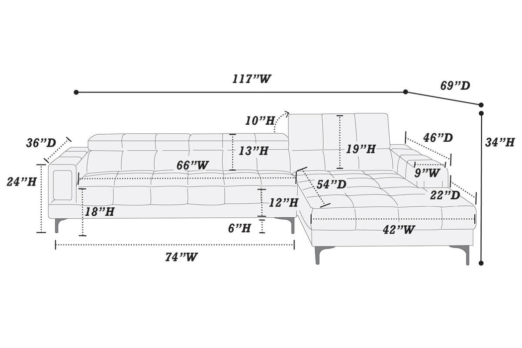 Left Facing Sofa, Right Facing Chaise Sectional Set - White