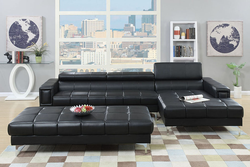 Left Facing Sofa, Right Facing Chaise Sectional Set - Black