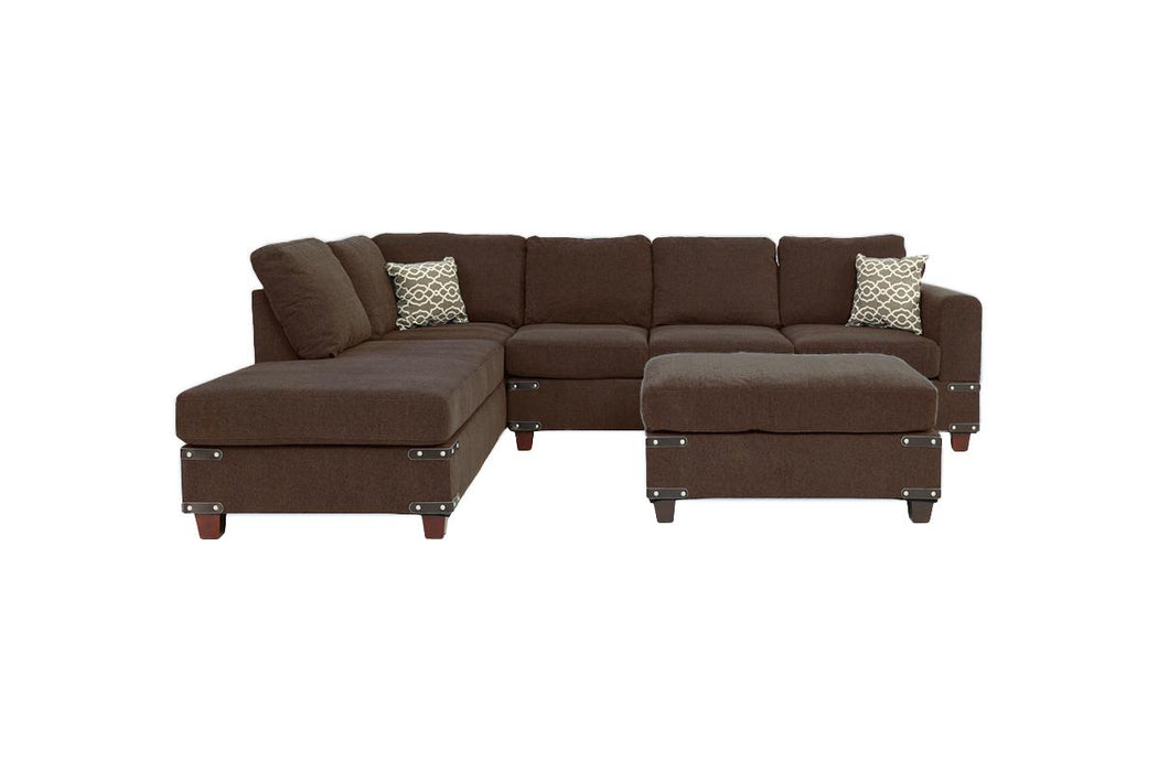 Reversible Sectional with Ottoman - Chocolate