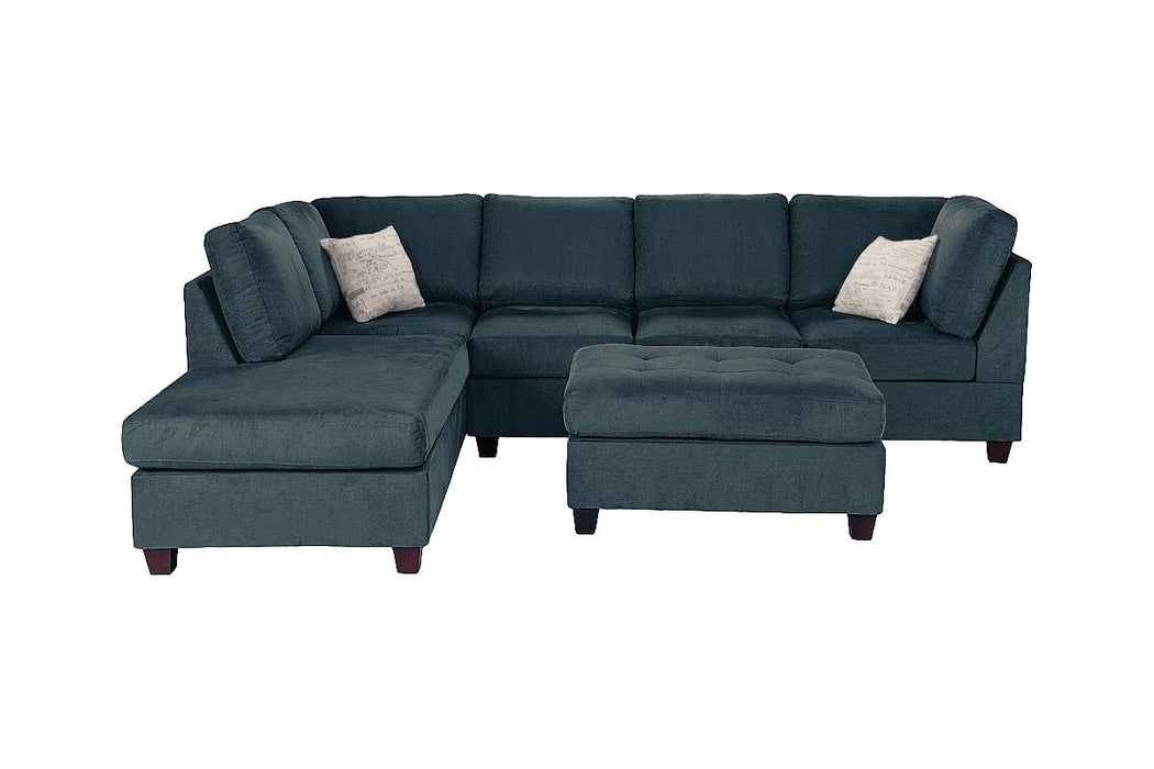 3-Piece Sectional with Reversible Chaise & Ottoman - Dark Blue