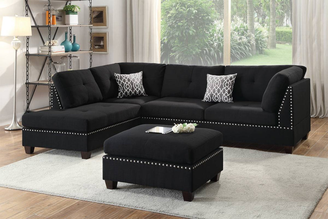 Reversible Sectional Set W/ Ottoman - Black