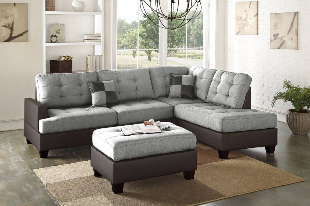 3pc Reversible Sectional Set W/ Ottoman - Grey