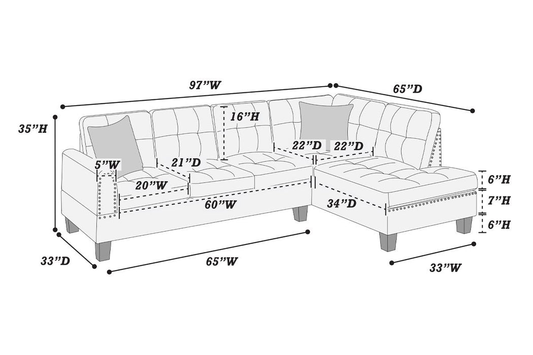 2-Piece Sectional with Accent Pillows - Ash Black