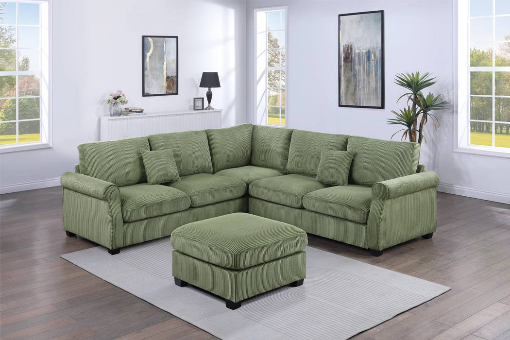 4-Piece Sectional with Loveseats, Corner Wedge & Cocktail Ottoman - Sage