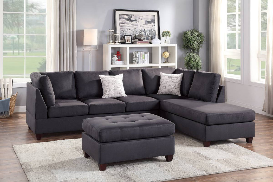 3-Piece Reversible Sectional Set W/ Ottoman - Ebony