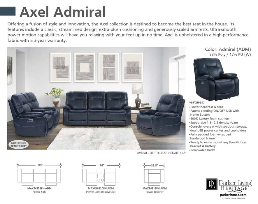 Modern Furniture - Axel Power Recliner in Admiral - Set of 2 - MAXE#812PH-ADM