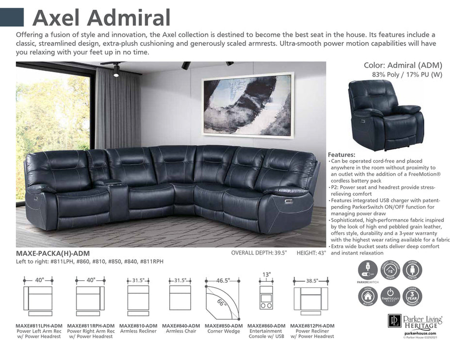 Modern Furniture - Axel Power Recliner in Admiral - Set of 2 - MAXE#812PH-ADM