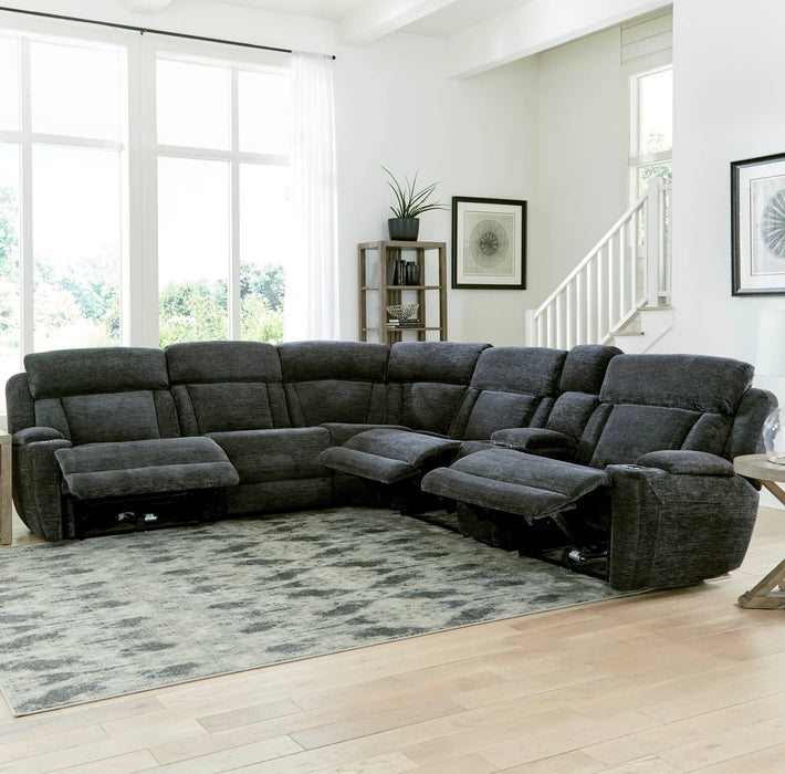 Modern Living - Dalton 6 Piece Reclining Sectional in Lucky Charcoal - MDAL-PACKT(H)-LCH