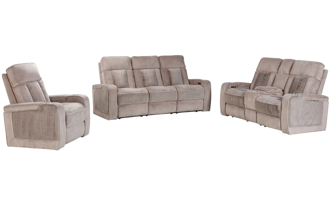 Modern Living - Equinox Power Reclining Sofa with Drop Down Table in Mushroom - MEQU#834PH-MURM