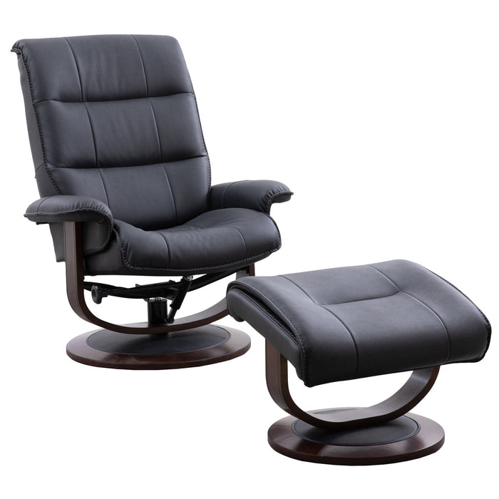 Modern Living - Knight Manual Reclining Swivel Chair and Ottoman in Black - MKNI#212S-BLC