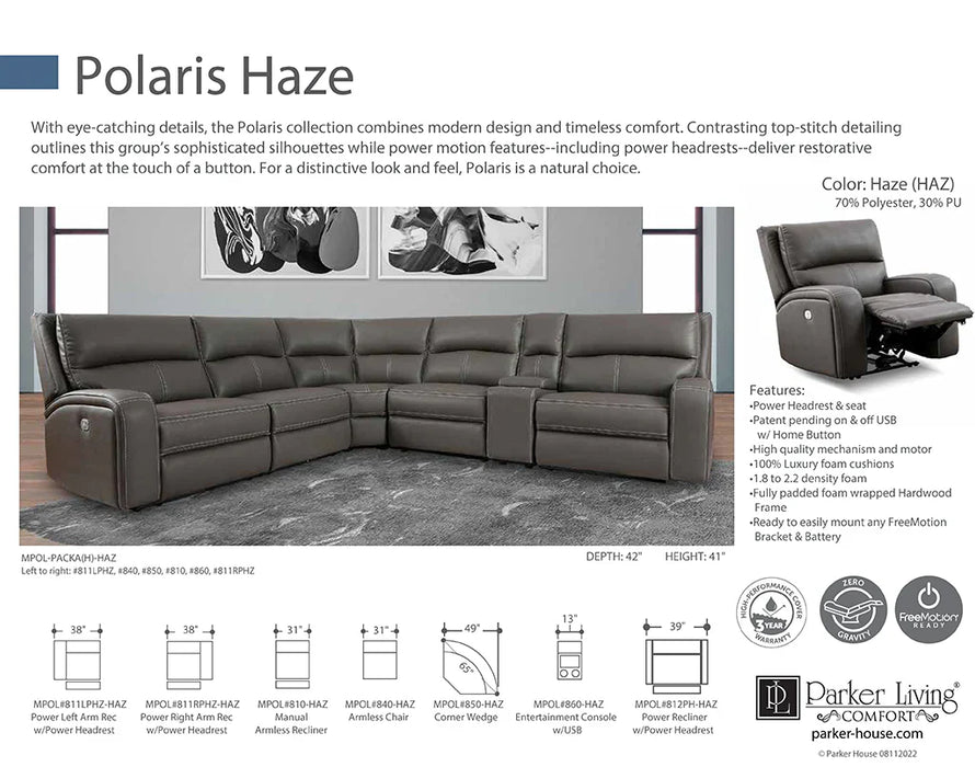 Modern Living - Polaris 6 Piece Power Reclining Sectional in Haze - MPOL-PACKA(H)-HAZ