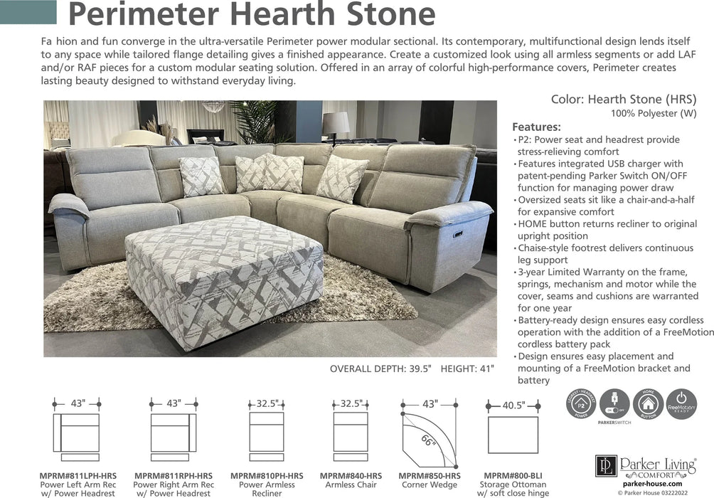 Modern Living - Perimeter 5 Piece Sectional Sofa in Hearth Stone - MPRM-PACKB(H)-HRS