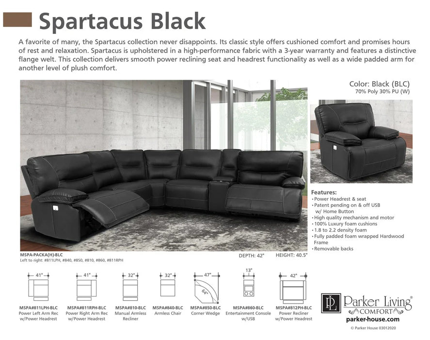 Modern Living - Spartacus 6 Piece Sectional Sofa in Black - MSPA-PACKA(H)-BLC