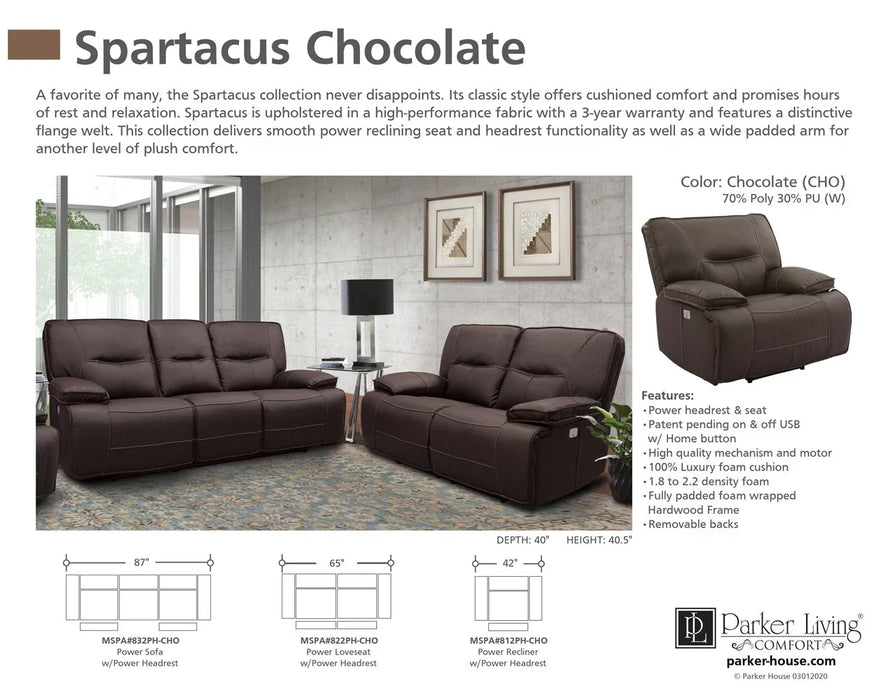 Modern Living - Spartacus 3 Piece Power Living Room Set in Chocolate - MSPA#832PH-CHO-3SET