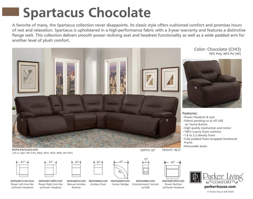 Modern Living - Spartacus 6 Piece Sectional Sofa in Chocolate - MSPA-PACKA(H)-CHO