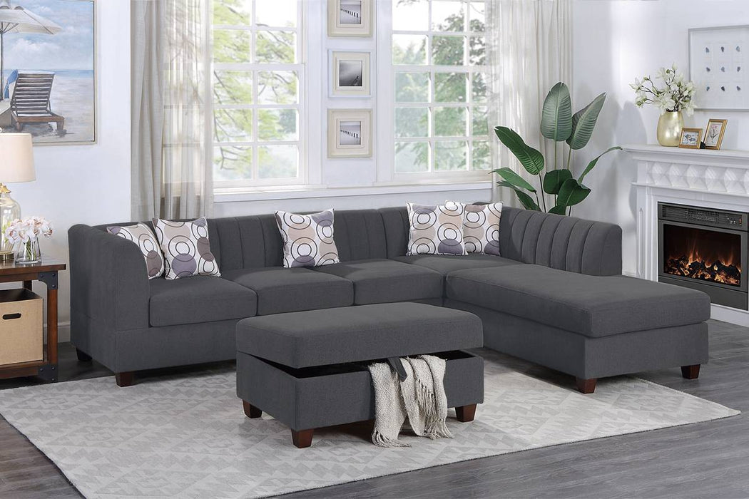 3-Piece Sectional with Reversible Chaise & Ottoman - Charcoal