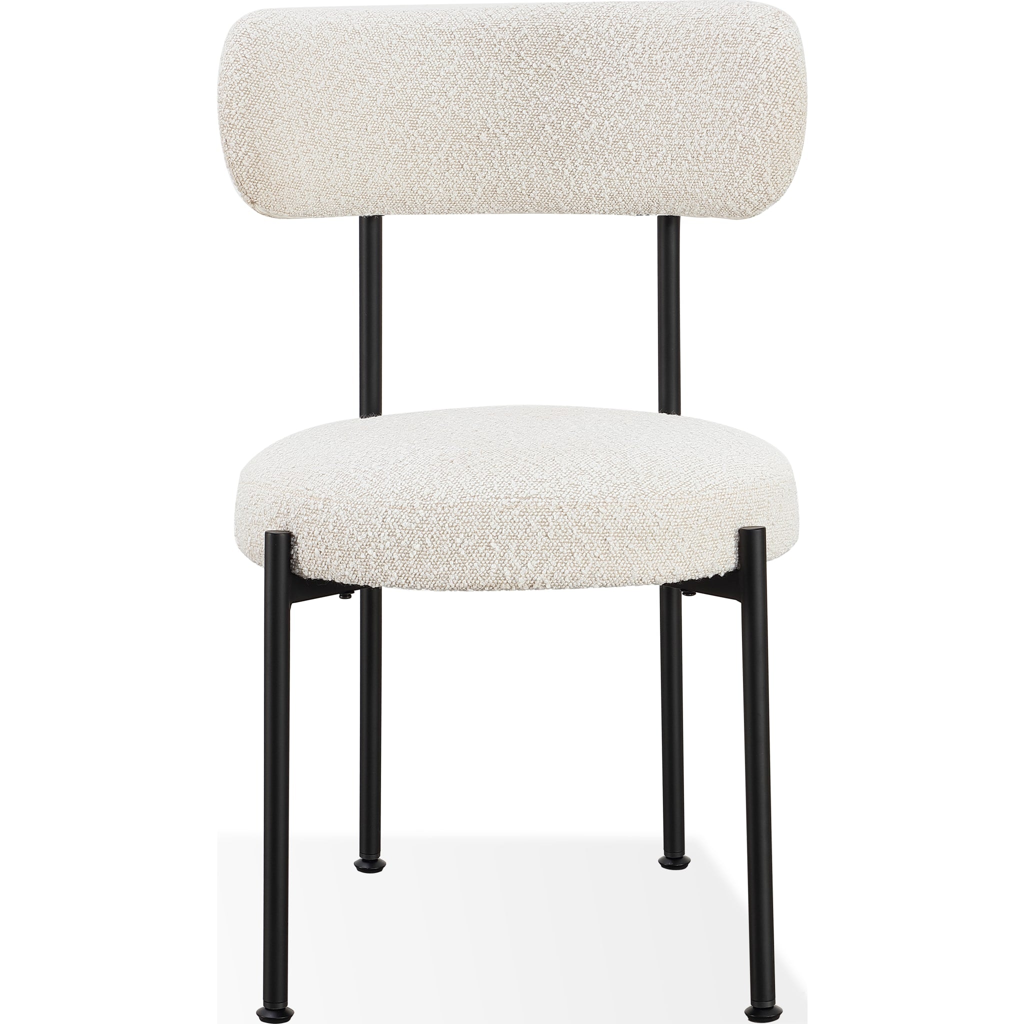 Aere Boucle Upholstered Metal Leg Dining Chair in Ivory and Black