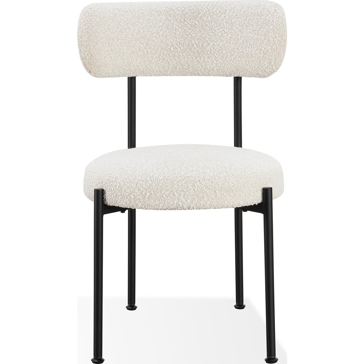 Aere Boucle Upholstered Metal Leg Dining Chair in Ivory and Black