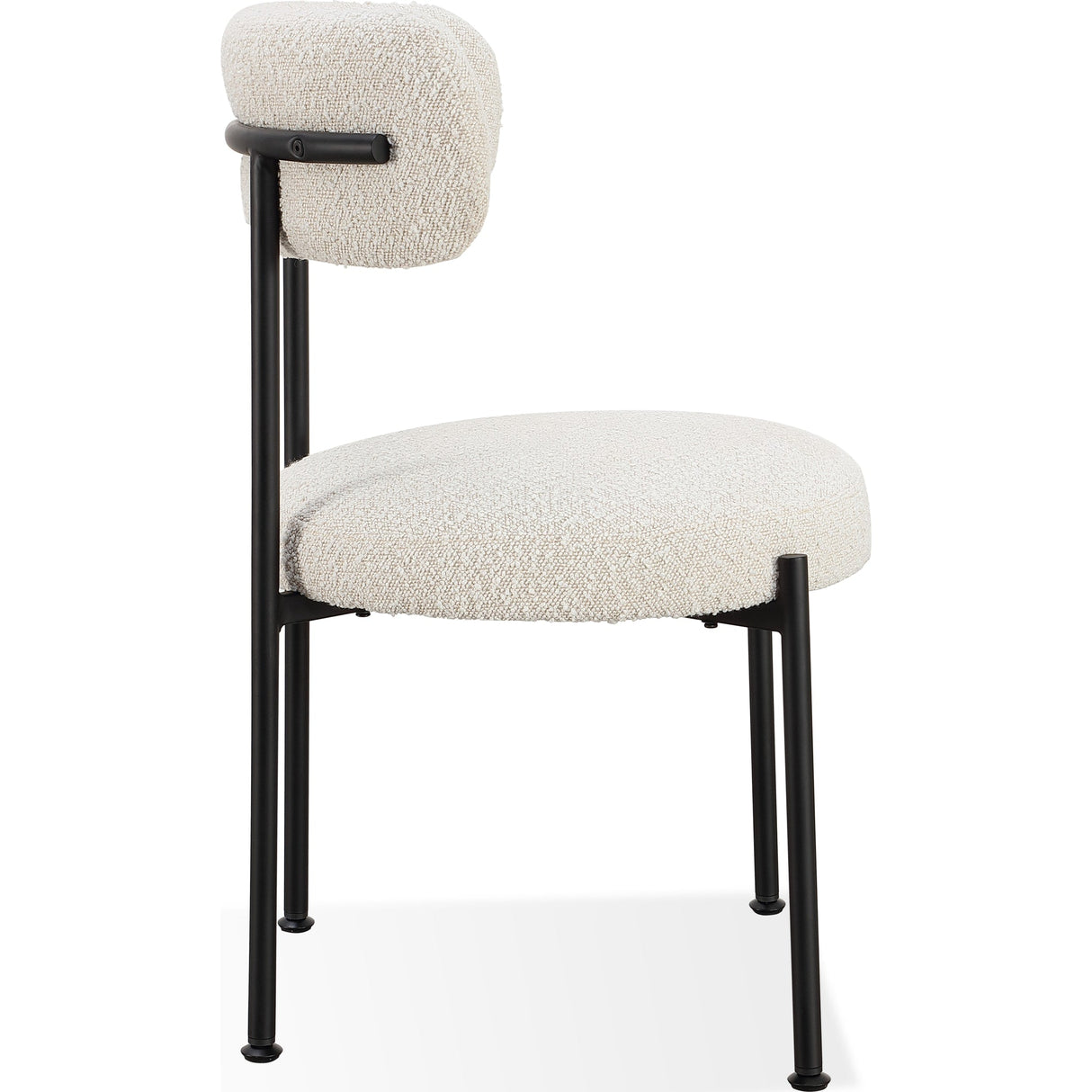 Aere Boucle Upholstered Metal Leg Dining Chair in Ivory and Black