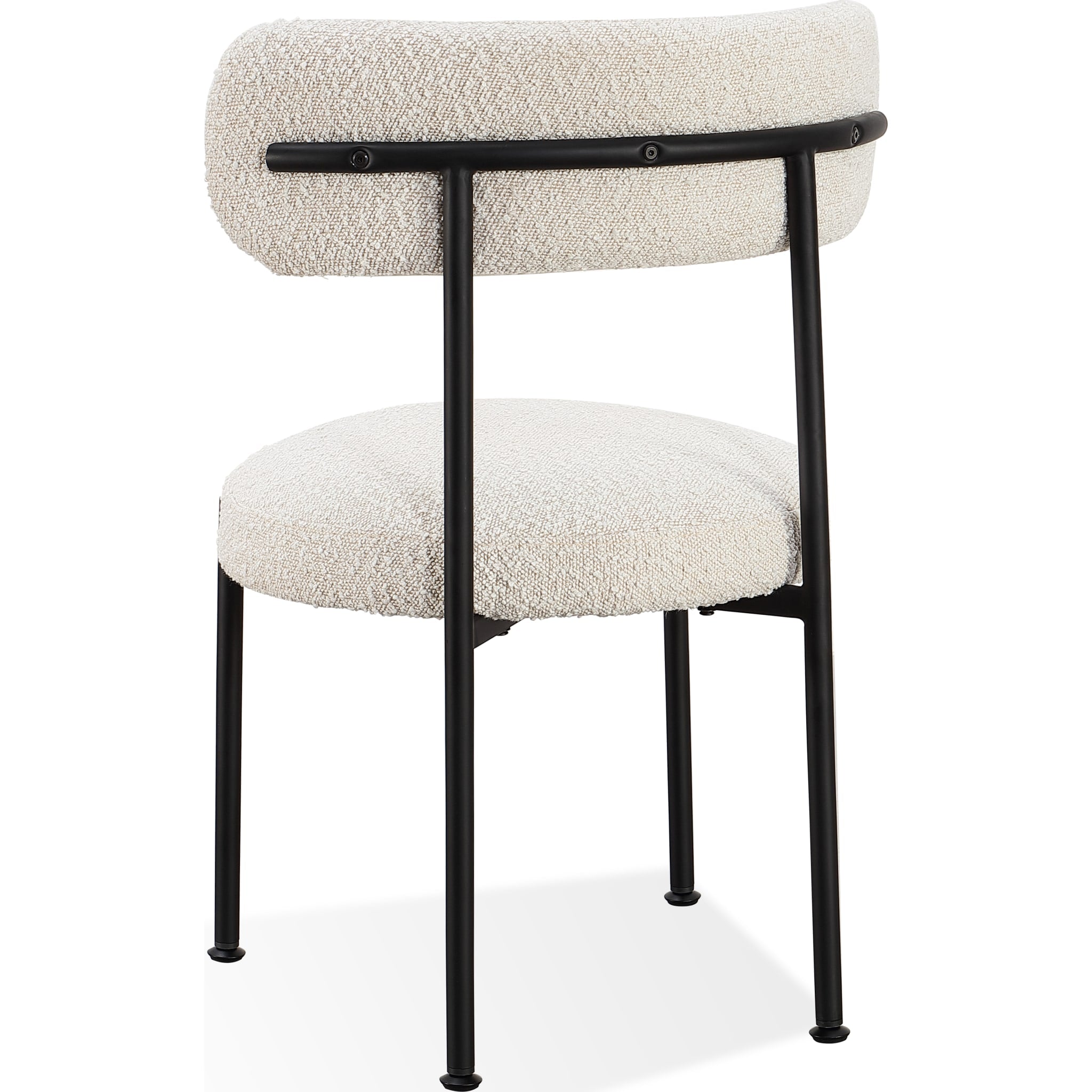 Aere Boucle Upholstered Metal Leg Dining Chair in Ivory and Black