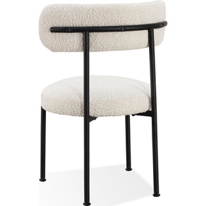 Aere Boucle Upholstered Metal Leg Dining Chair in Ivory and Black