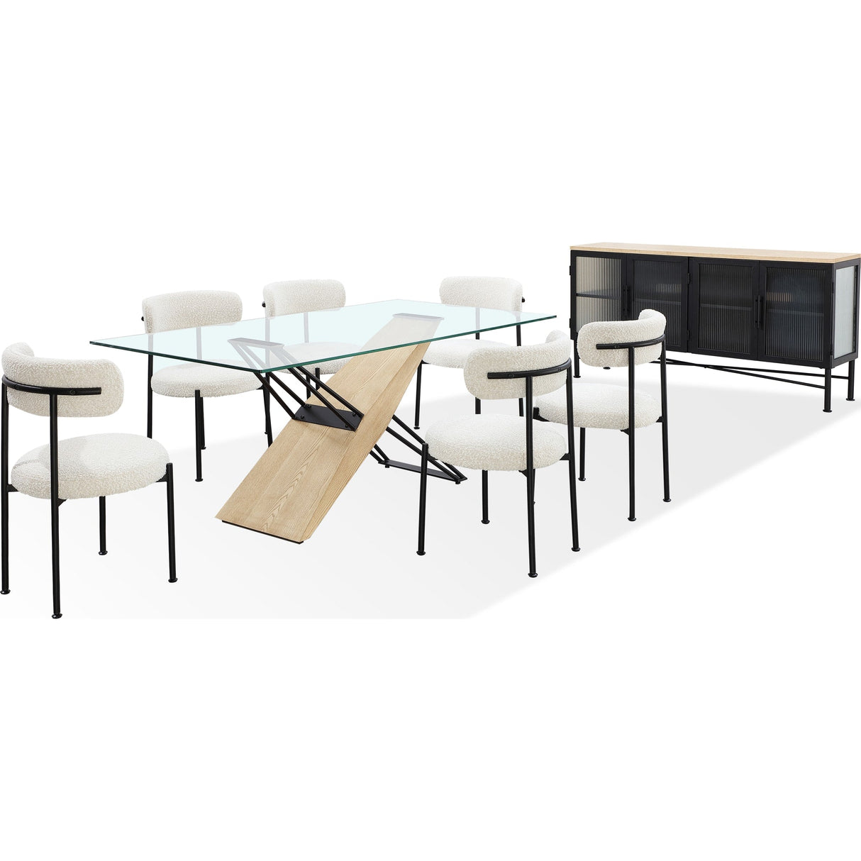 Aere Boucle Upholstered Metal Leg Dining Chair in Ivory and Black