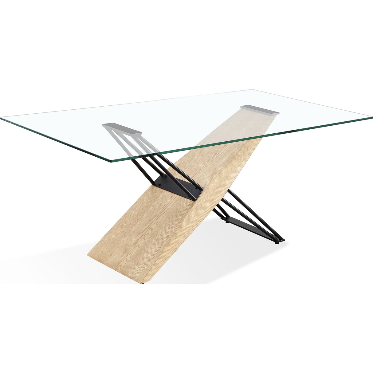Aere Glass, Wood and Metal Rectangular Dining Table in Natural Ash and Black