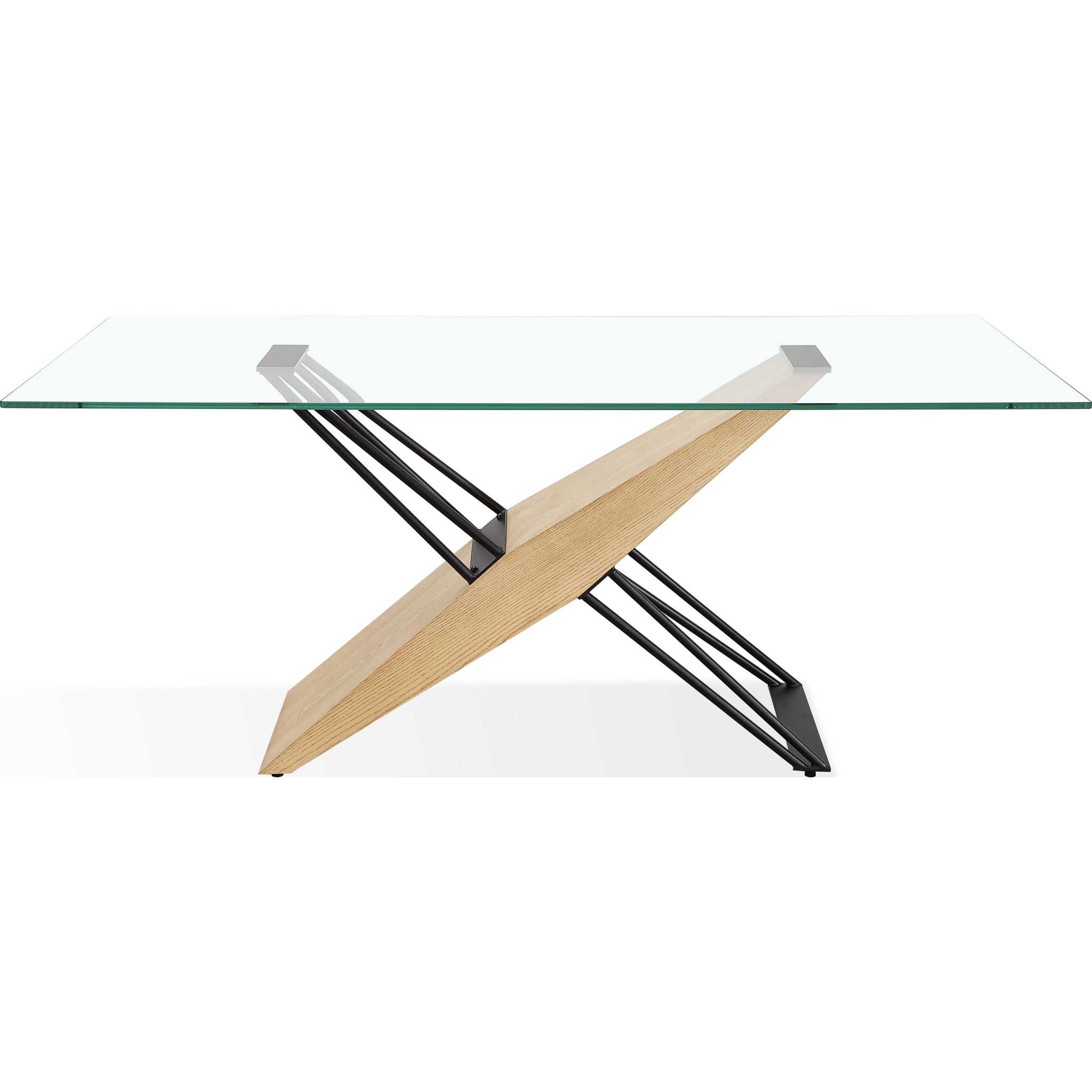 Aere Glass, Wood and Metal Rectangular Dining Table in Natural Ash and Black