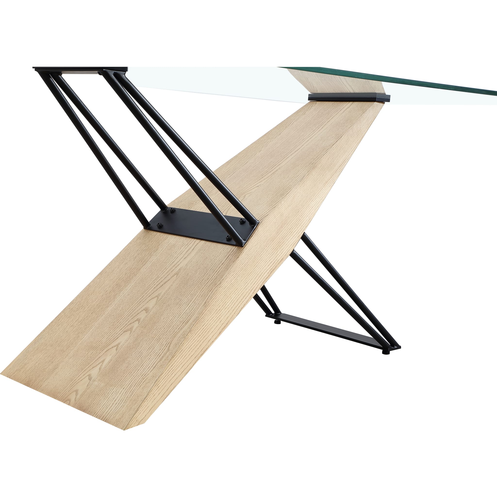 Aere Glass, Wood and Metal Rectangular Dining Table in Natural Ash and Black