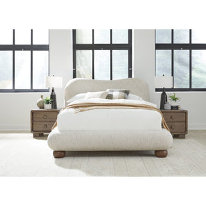 Afra Chenille Upholstered Wood Leg Platform Bed in Chinchilla