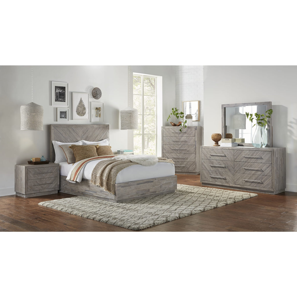 Alexandra Solid Wood Platform Bed in Rustic Latte