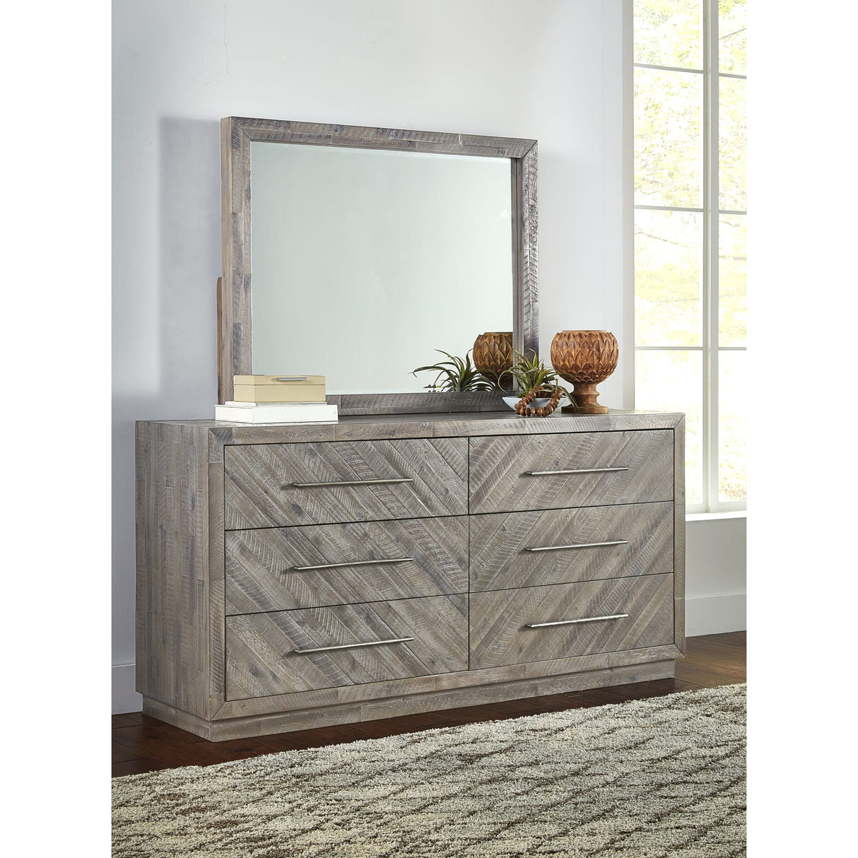 Alexandra Solid Wood Six Drawer Dresser in Rustic Latte (2024)
