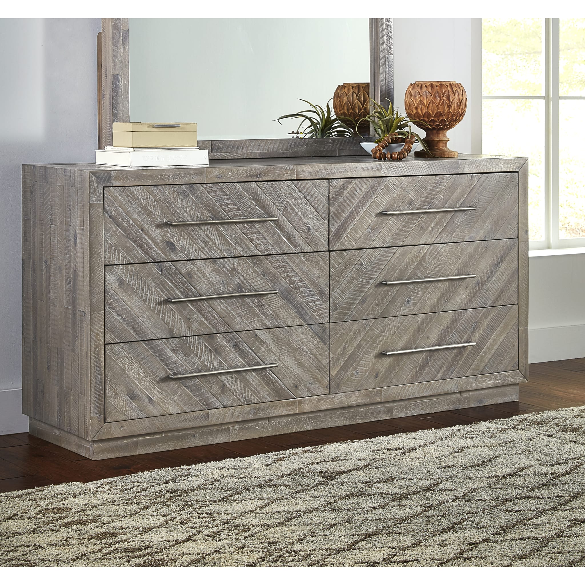 Alexandra Solid Wood Six Drawer Dresser in Rustic Latte (2024)