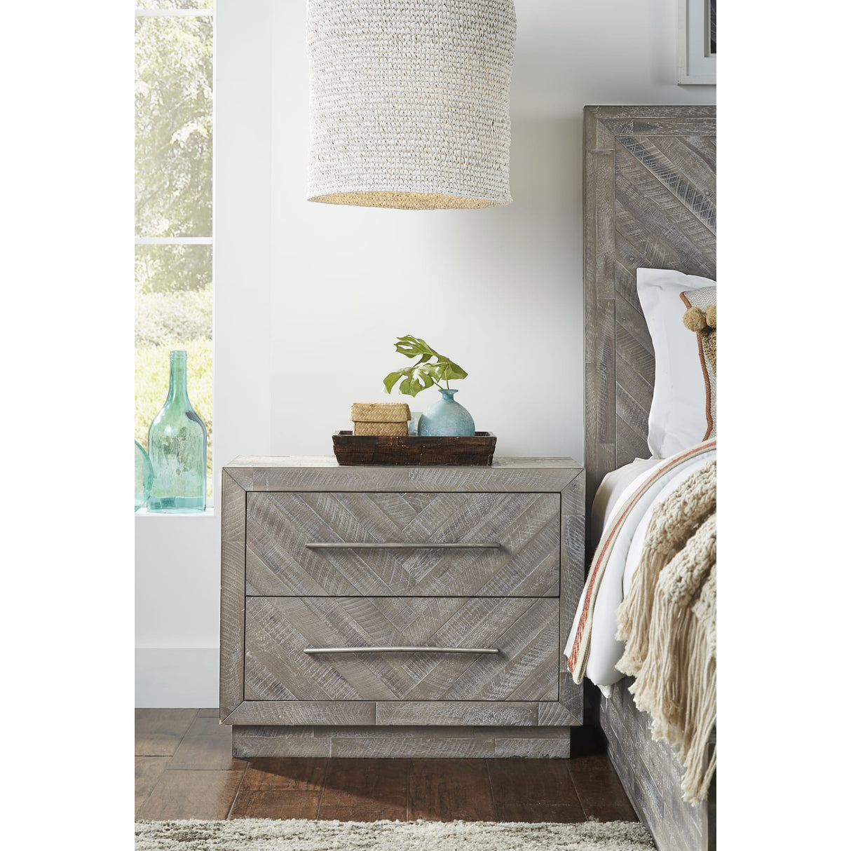 Alexandra Solid Wood Two Drawer Nightstand in Rustic Latte