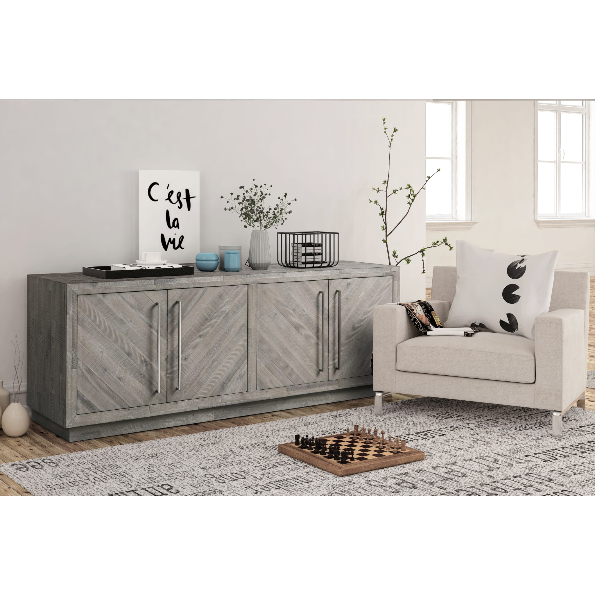 Alexandrda Solid Wood 74 inch Media Console in Rustic Latte