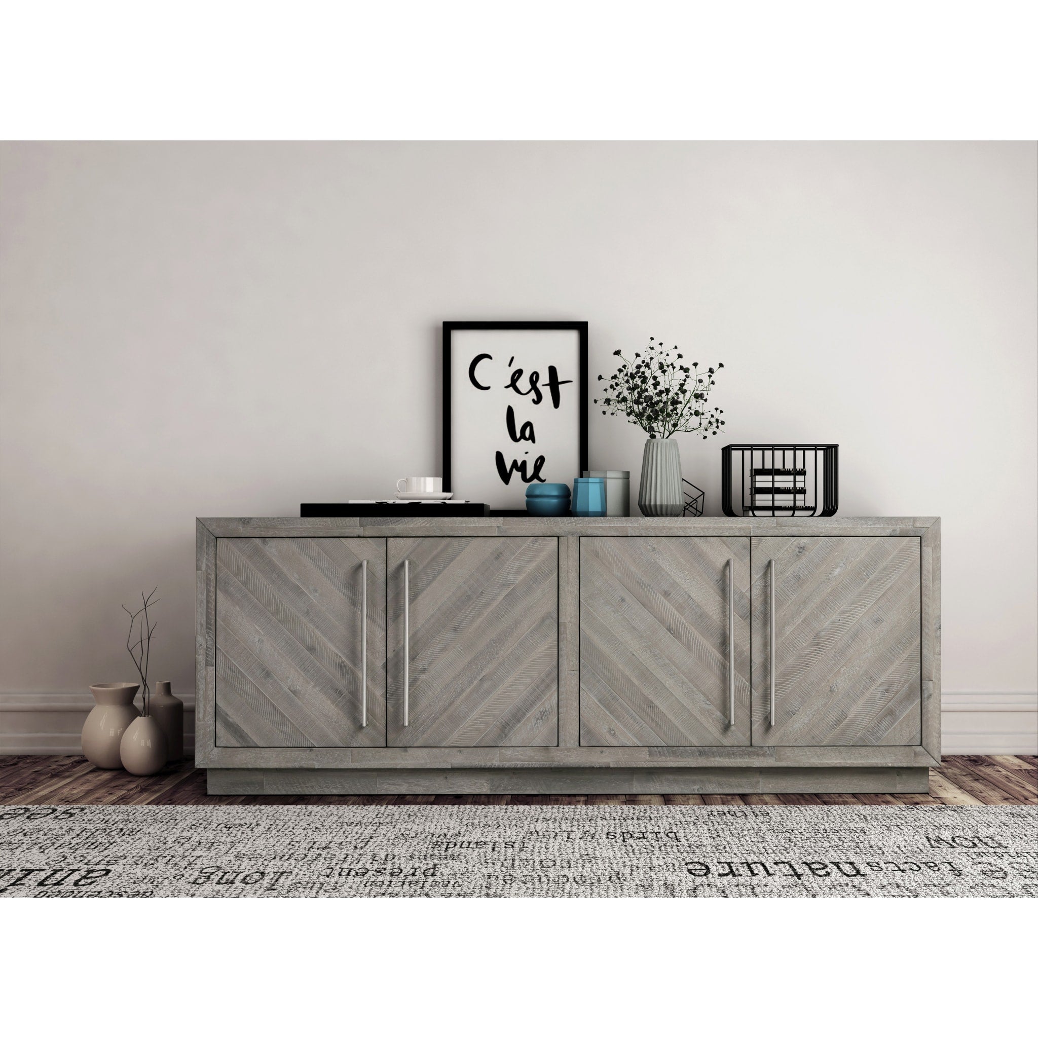 Alexandrda Solid Wood 74 inch Media Console in Rustic Latte