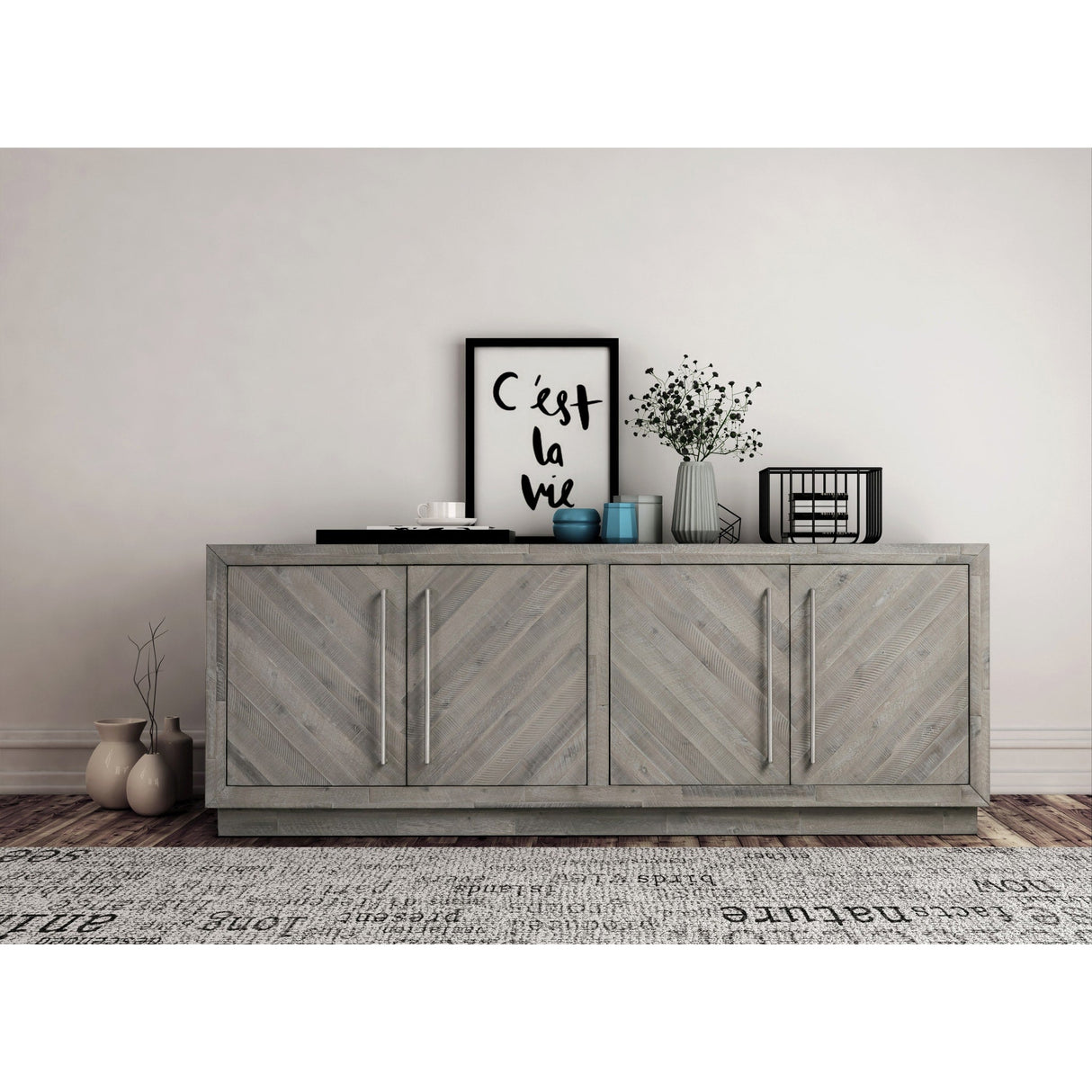 Alexandrda Solid Wood 74 inch Media Console in Rustic Latte