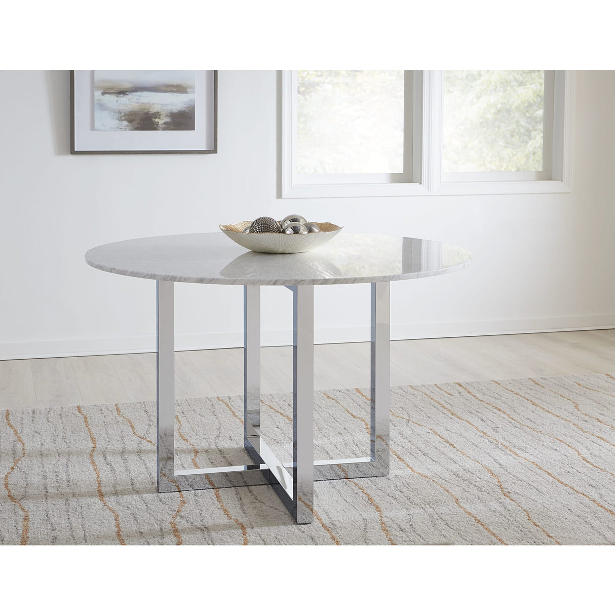 Amalfi 48 inch Round Carrara Marble Top Dining Table with Chrome Base