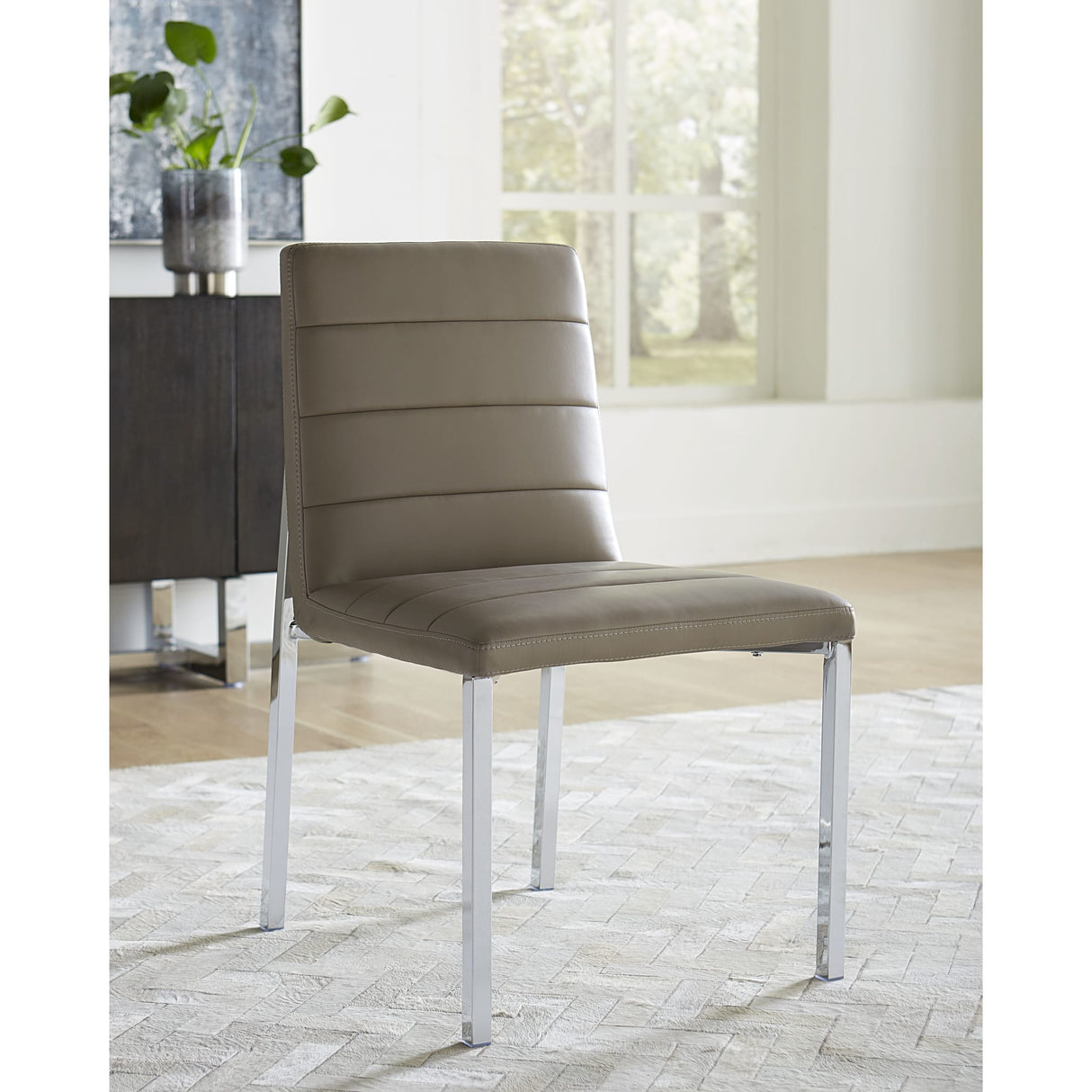 Amalfi Metal Back Chair in Taupe Leather