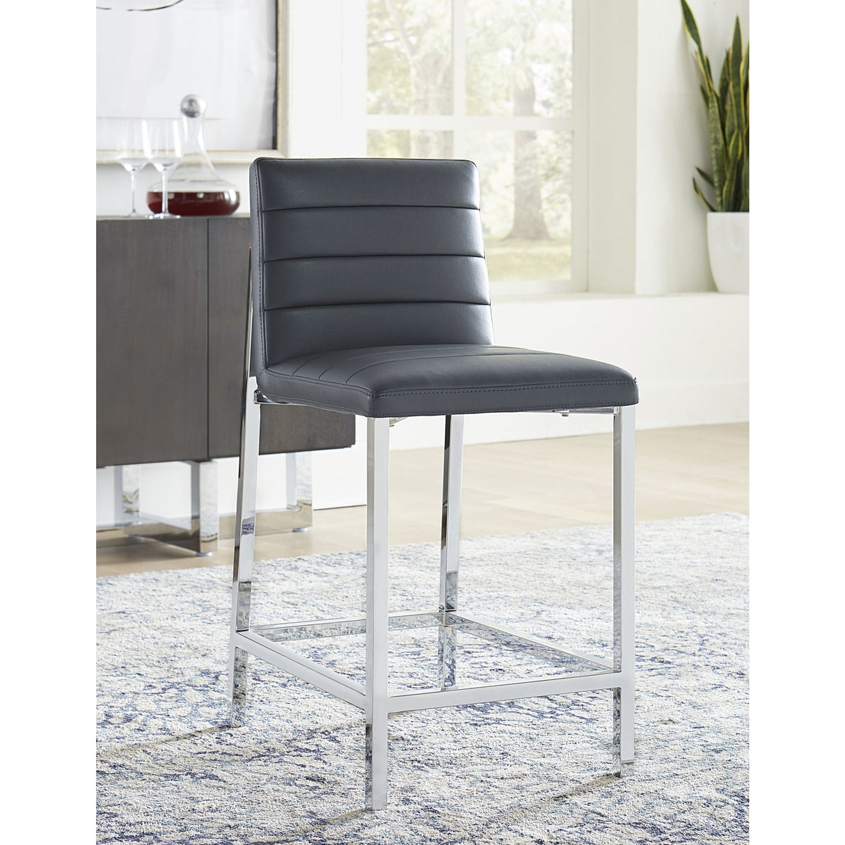 Amalfi Metal Back Counter Stool in Cobalt Leather