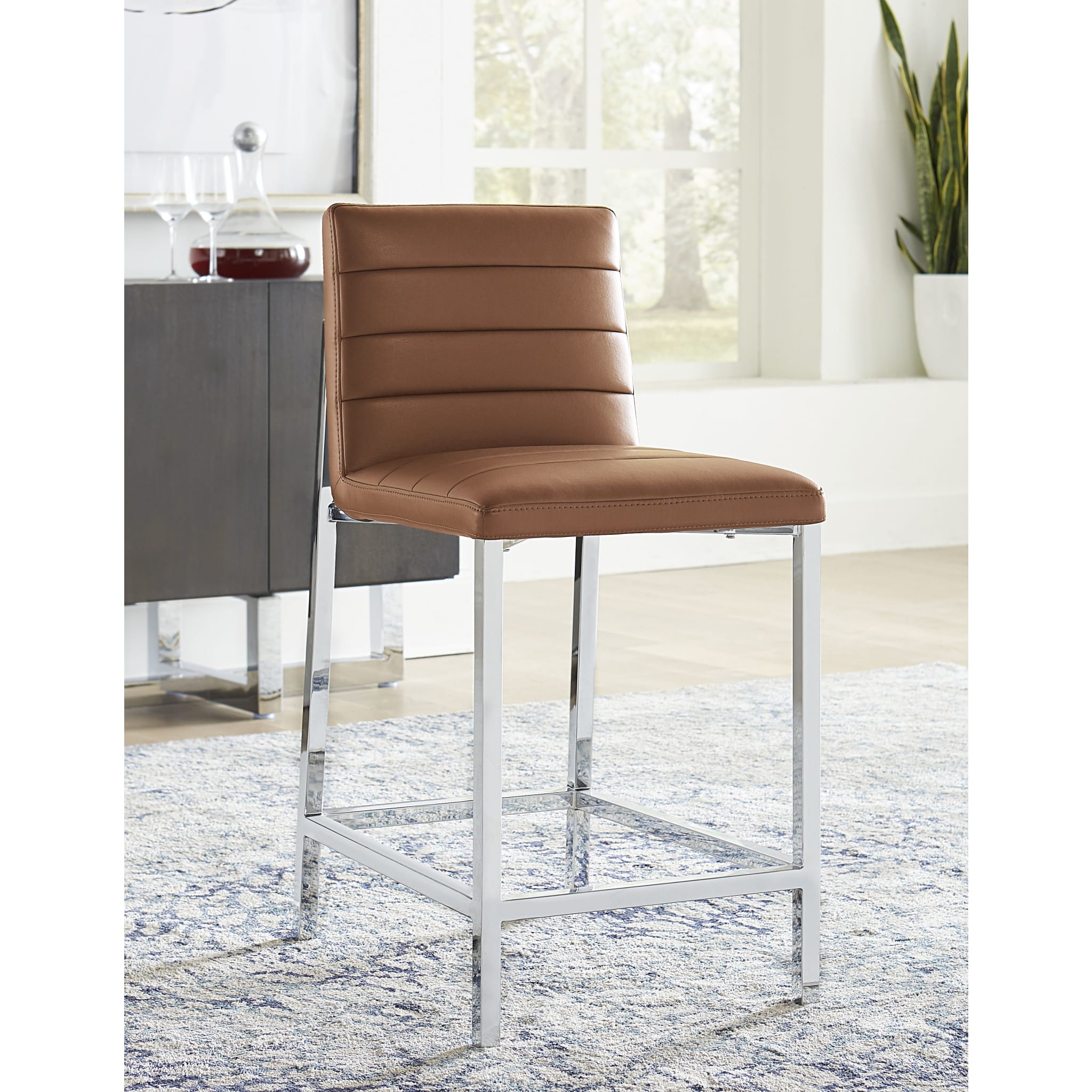 Amalfi Metal Back Counter Stool in Cognac Leather