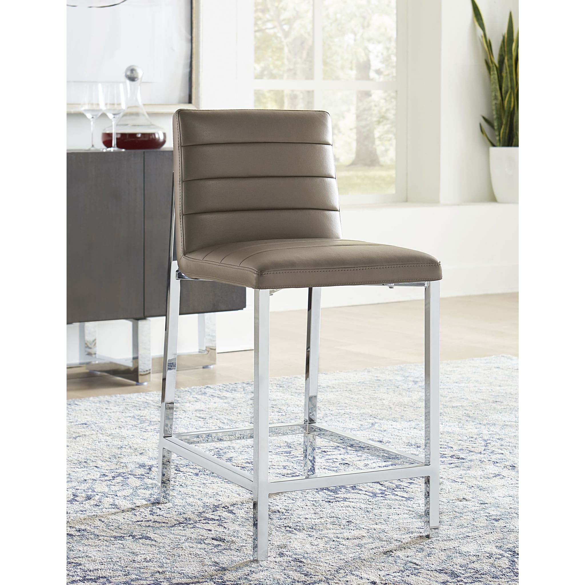 Amalfi Metal Back Counter Stool in Taupe Leather