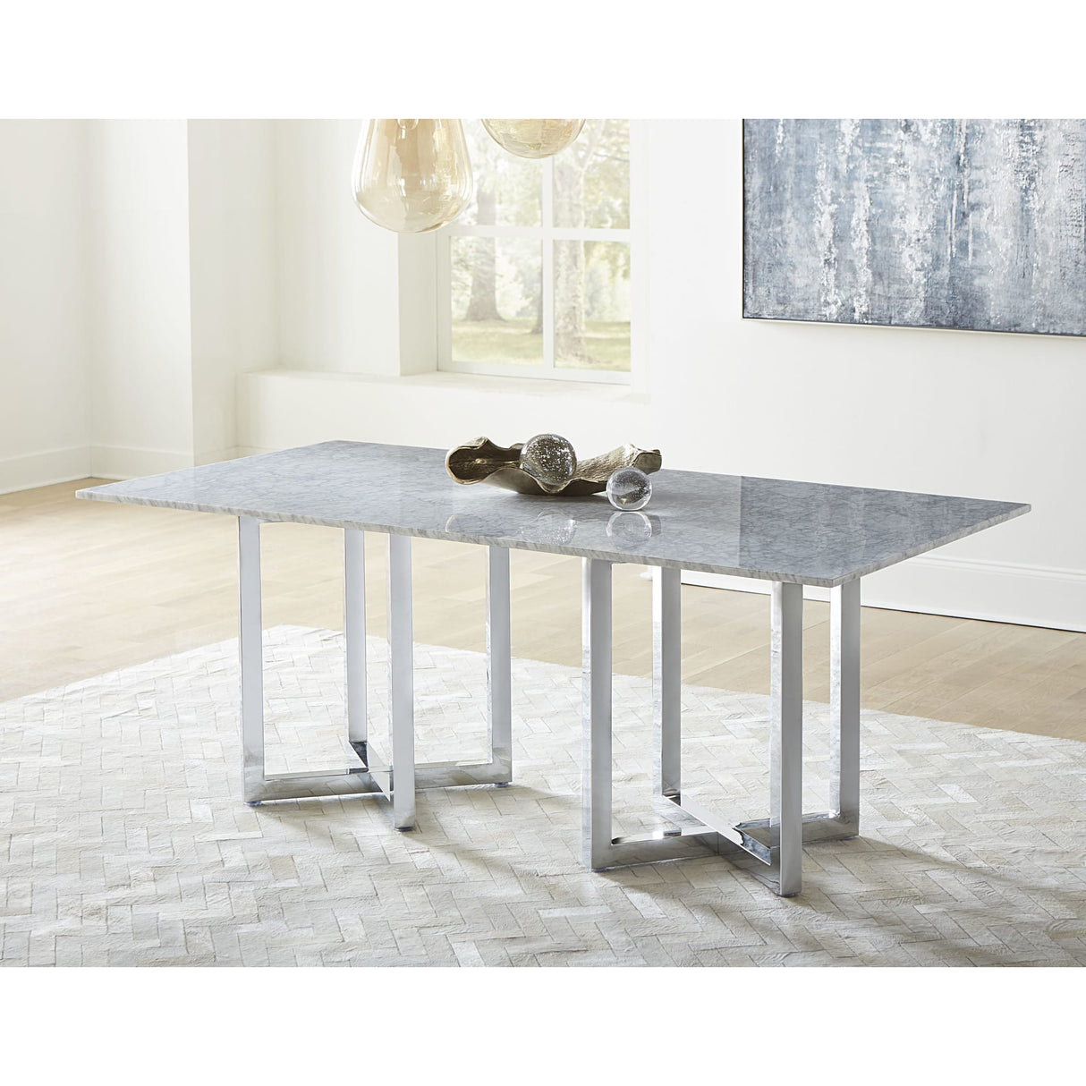 Amalfi Rectangular Carrara Marble Top Dining Table