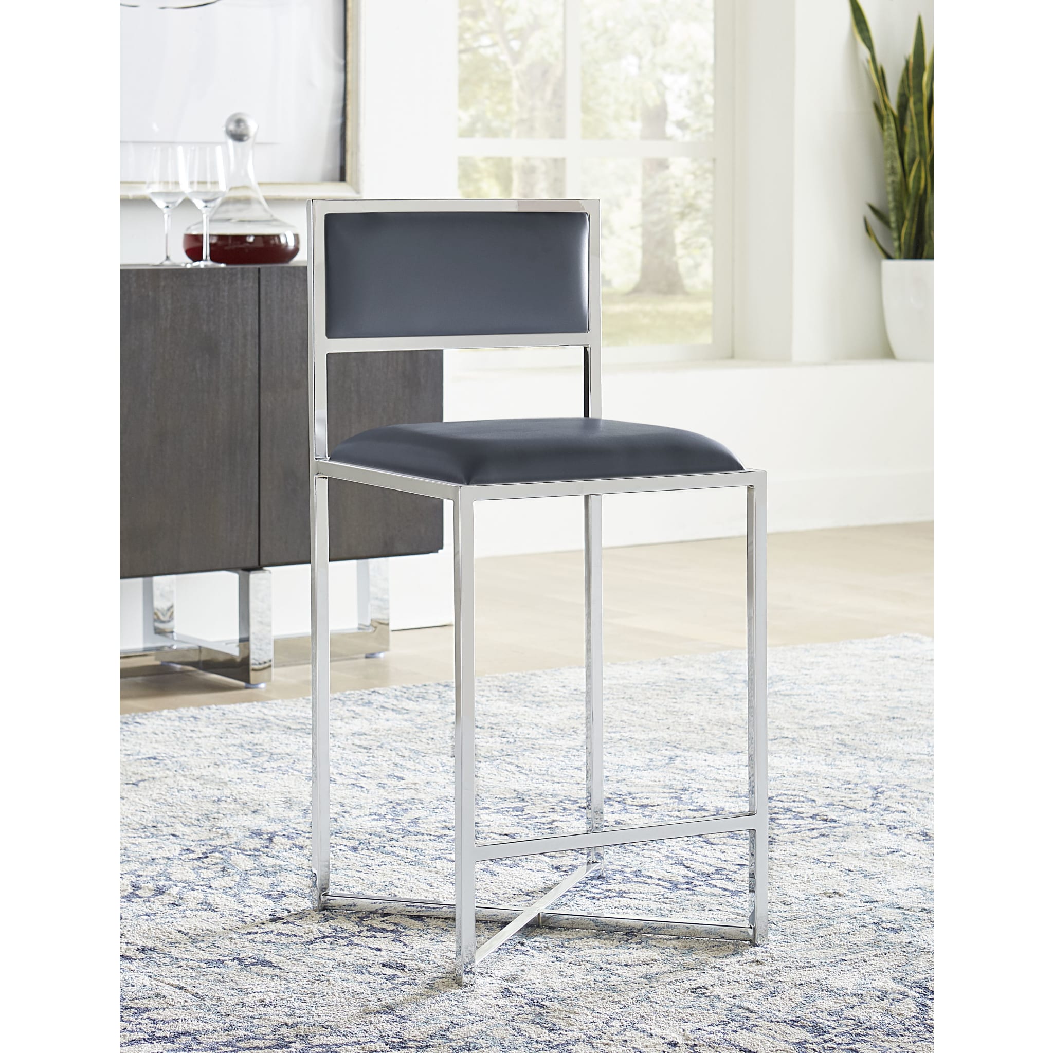 Amalfi X-Base Counter Stool in Cobalt Leather