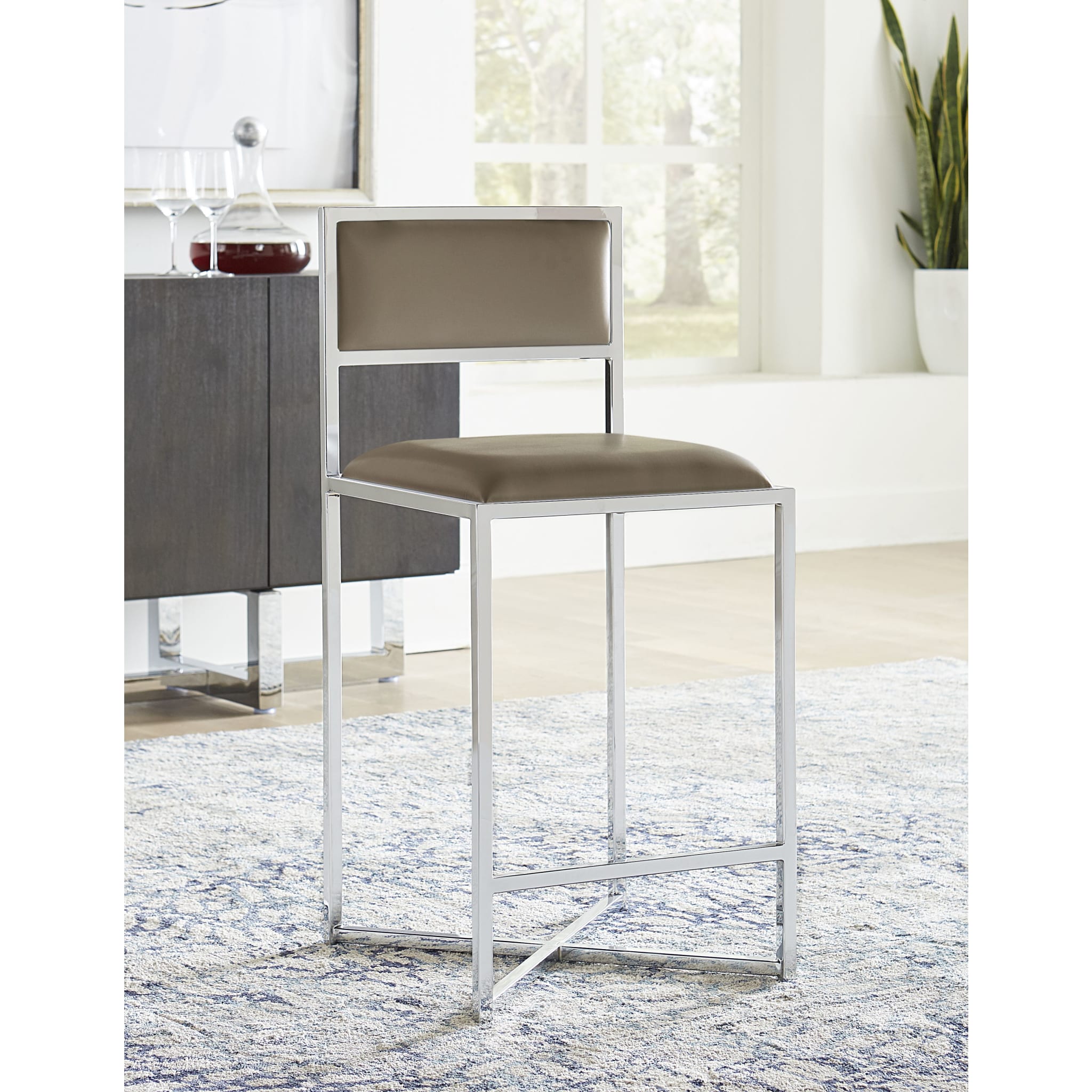 Amalfi X-Base Counter Stool in Taupe Leather