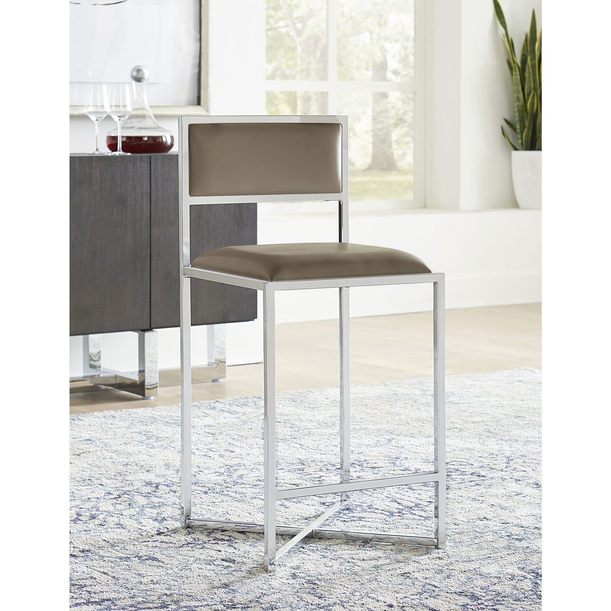 Amalfi X-Base Counter Stool in Taupe Leather