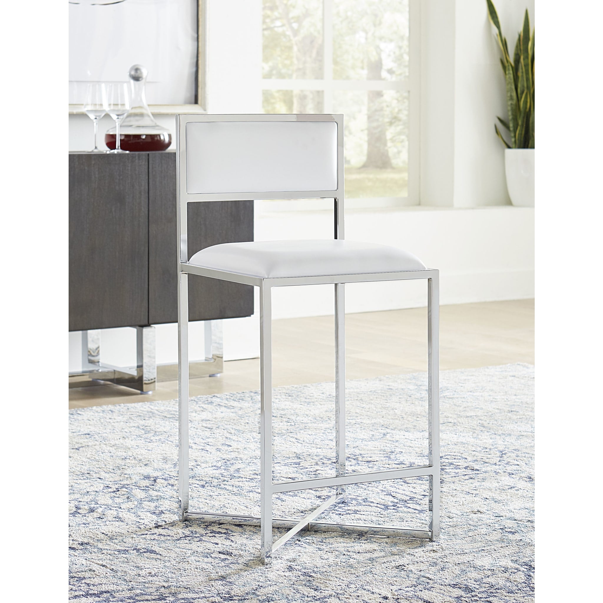 Amalfi X-Base Counter Stool in White Leather