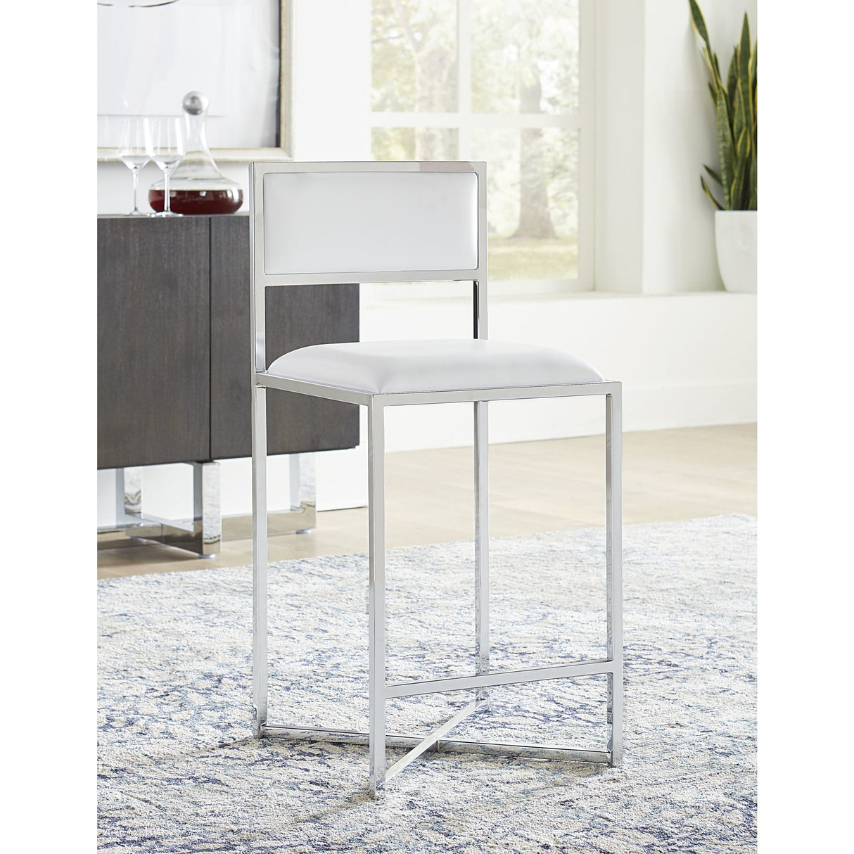 Amalfi X-Base Counter Stool in White Leather